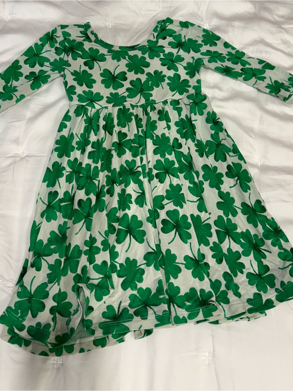 Little sleepies Girls Green Clover Print Long twirl Dress 4t